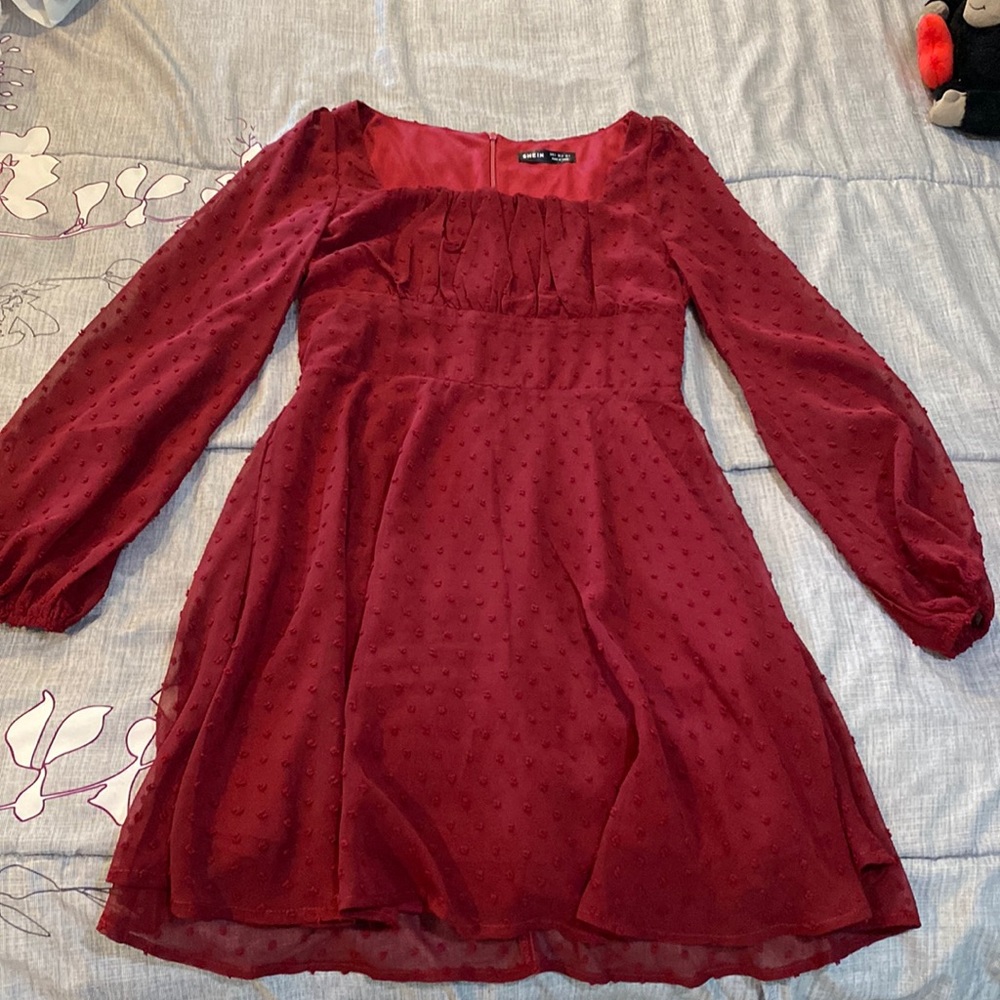 Burgundy dress with sleeves. Size S